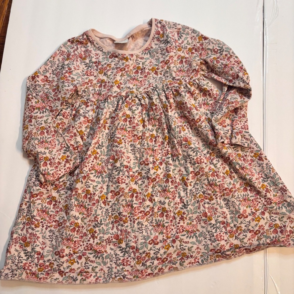 Next Girls‎ Floral Print Long Sleeve Dress Pink Yellow Green Size 2t/3 Spring
